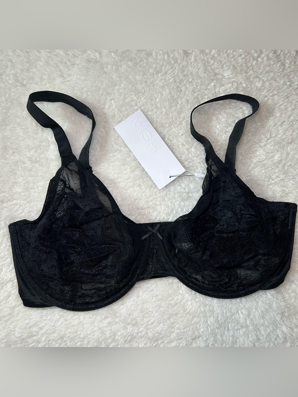 HSIA Enchanted Unlined Lace Underwire Bra 36DDD Black NEW